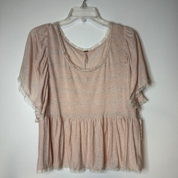 NWT Free People Blush Lace Trim Ruffle Romantic Feminine Top Shirt - Picture 1 of 8